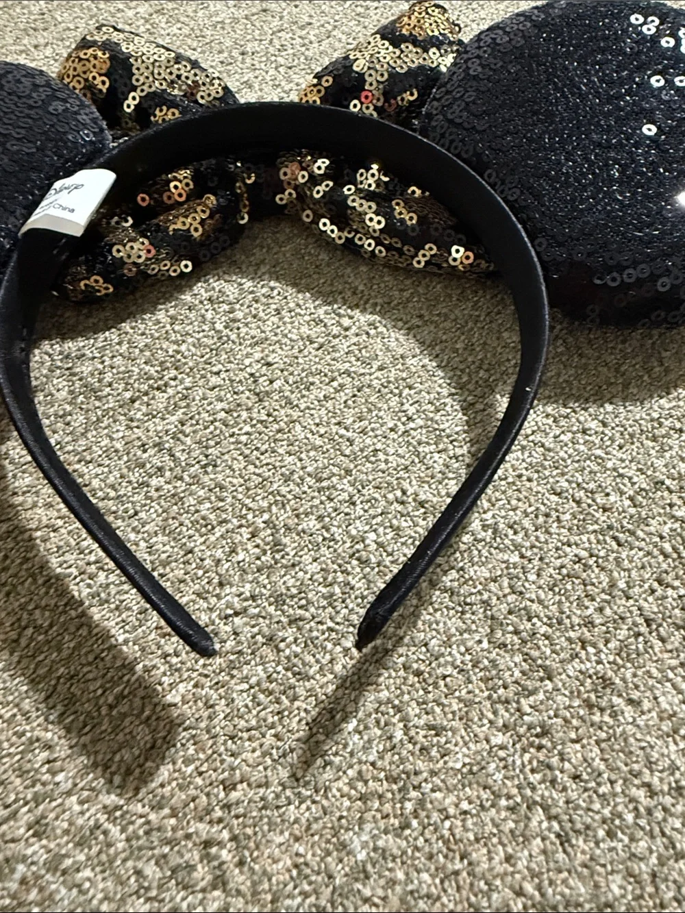 Disney Black Sequin Minnie Ears Headband with Gold Leopard Bow